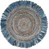 SAFAVIEH Cape Cod Collection Area Rug – 9′ Round, Ivory & Light Beige, Handmade Boho Fringe Jute & Cotton, Ideal for High Traffic Areas in Living Room, Bedroom (CAP206B)(Ivory/Denim)