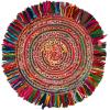 SAFAVIEH Cape Cod Collection Area Rug – 9′ Round, Ivory & Light Beige, Handmade Boho Fringe Jute & Cotton, Ideal for High Traffic Areas in Living Room, Bedroom (CAP206B)(Ivory/Red)