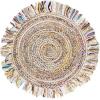 SAFAVIEH Cape Cod Collection Area Rug – 9′ Round, Ivory & Light Beige, Handmade Boho Fringe Jute & Cotton, Ideal for High Traffic Areas in Living Room, Bedroom (CAP206B)(Ivory/Light Beige)