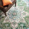 SAFAVIEH Madison Collection Area Rug – 6’7″ Square, Cream & Blue, Boho Chic Distressed Medallion Design, Non-Shedding & Easy to Clean, Ideal for Living Room, Bedroom, Dining Space (MAD473B)(Green/Turquoise)