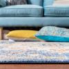 SAFAVIEH Madison Collection Area Rug – 6’7″ Square, Cream & Blue, Boho Chic Distressed Medallion Design, Non-Shedding & Easy to Clean, Ideal for Living Room, Bedroom, Dining Space (MAD473B)(Blue/Light Blue)