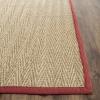 Safavieh Area Rug 6′ Round – Natural Fiber Collection – Natural & Black, Seagrass, Herringbone Pattern with Border (NF115C)(Natural/Burgundy Red)