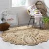 SAFAVIEH Area Rug 4′ Round – Natural Fiber Collection – Navy, Handmade Jute, Decorative Boho Floral Design (NF360N)(Natural)