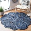 SAFAVIEH Area Rug 4′ Round – Natural Fiber Collection – Navy, Handmade Jute, Decorative Boho Floral Design (NF360N)(Navy)