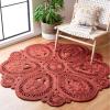 SAFAVIEH Area Rug 4′ Round – Natural Fiber Collection – Navy, Handmade Jute, Decorative Boho Floral Design (NF360N)(Rust)
