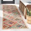 SAFAVIEH Cape Cod Collection Area Rug – 8′ Square, Natural & Blue, Handmade Flat Weave Diamond Braided Jute & Denim, Ideal for High Traffic Areas in Living Room, Bedroom (CAP354A)(Natural/Red)