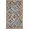 SAFAVIEH Cape Cod Collection Area Rug – 8′ Square, Natural & Blue, Handmade Flat Weave Diamond Braided Jute & Denim, Ideal for High Traffic Areas in Living Room, Bedroom (CAP354A)(Natural/Blue)