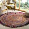 SAFAVIEH Cape Cod Collection Area Rug – 9′ Round, Ivory & Light Beige, Handmade Boho Fringe Jute & Cotton, Ideal for High Traffic Areas in Living Room, Bedroom (CAP206B)(Ivory/Red)
