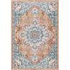 SAFAVIEH Madison Collection Area Rug – 6’7″ Square, Cream & Blue, Boho Chic Distressed Medallion Design, Non-Shedding & Easy to Clean, Ideal for Living Room, Bedroom, Dining Space (MAD473B)(Orange/Teal)