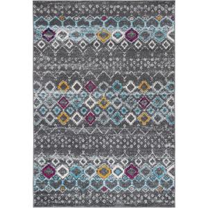 SAFAVIEH Amsterdam Collection Area Rug – 8′ x 10′, Ivory & Multi, Moroccan Boho Design, Non-Shedding & Easy Care, Ideal for High Traffic Areas in Living Room, Bedroom (AMS108K)(Dark Grey/Ivory)