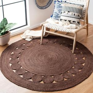 SAFAVIEH Area Rug 5′ Round – Natural Fiber Collection – Ivory, Handmade Jute, Boho Farmhouse Braided Design (NF364B)(Brown)