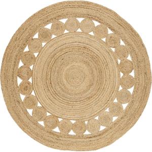 SAFAVIEH Area Rug 5′ Round – Natural Fiber Collection – Ivory, Handmade Jute, Boho Farmhouse Braided Design (NF364B)(Natural)