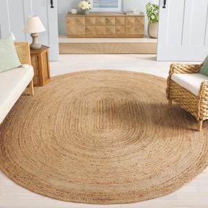 SAFAVIEH Area Rug 7′ Square – Cape Cod Collection- Natural Brown, Handmade Braided Flat Weave Jute (CAP252A)(Natural)
