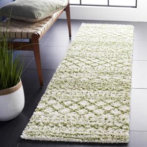 SAFAVIEH Area Rug 8×10 – Arizona Shag Collection – Large – Ivory & Beige, Moroccan Boho Design, Non-Shedding & Easy to Clean, Ideal for Living Room, Bedroom, Dining Space (ASG741A)(Ivory/Green)