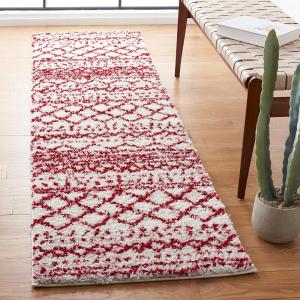 SAFAVIEH Area Rug 8×10 – Arizona Shag Collection – Large – Ivory & Beige, Moroccan Boho Design, Non-Shedding & Easy to Clean, Ideal for Living Room, Bedroom, Dining Space (ASG741A)(Ivory/Red)