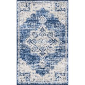 SAFAVIEH Area Rug 8×10 – Brentwood Collection – Large – Navy & Cream, Medallion Distressed Design, Non-Shedding & Easy Cleaning, Ideal for Living Room, Bedroom, Dining Space (BNT865N)(Ivory/Navy)