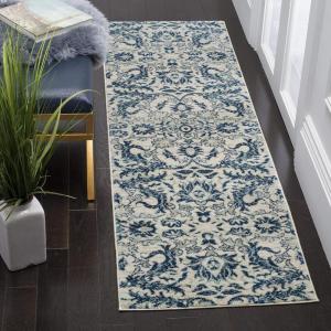 SAFAVIEH Area Rug 8×10 – Evoke Collection – Large – Ivory & Gold, Shabby Chic Oriental Design, Non-Shedding & Easy Cleaning, Ideal for Living Room, Bedroom, Office, Dining Space (EVK238S)(Ivory/Blue)