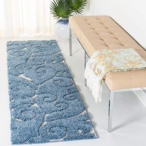 SAFAVIEH Area Rug 8×10 – Florida Shag Collection – Large – Cream & Blue, Scroll Design, Non-Shedding & Easy to Clean, High-Low Plush Pile, Ideal for Living Room, Bedroom, Dining Space (SG455-1165)(Light Blue/Cream)