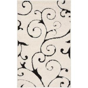 SAFAVIEH Area Rug 8×10 – Florida Shag Collection – Large – Cream & Blue, Scroll Design, Non-Shedding & Easy to Clean, High-Low Plush Pile, Ideal for Living Room, Bedroom, Dining Space (SG455-1165)(Ivory/Black)