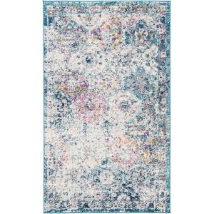 SAFAVIEH Area Rug 8×10 – Madison Collection – Large – Cream & Multi, Boho Chic Distressed Design, Non-Shedding & Easy Cleaning, Ideal for Living Room, Bedroom, Office, Dining Space (MAD611B)(Navy/Teal)