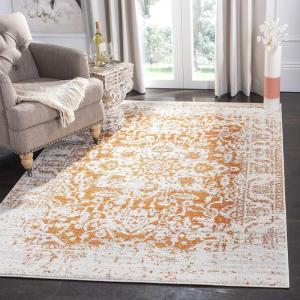 SAFAVIEH Area Rug 8×10 – Madison Collection – Large – Cream & Navy, Snowflake Medallion Distressed Design, Non-Shedding & Easy Cleaning, Ideal for Living Room, Bedroom, Office, Dining Space (MAD603D)(Orange/Ivory)