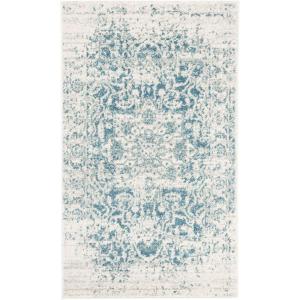 SAFAVIEH Area Rug 8×10 – Madison Collection – Large – Cream & Navy, Snowflake Medallion Distressed Design, Non-Shedding & Easy Cleaning, Ideal for Living Room, Bedroom, Office, Dining Space (MAD603D)(Teal/Ivory)