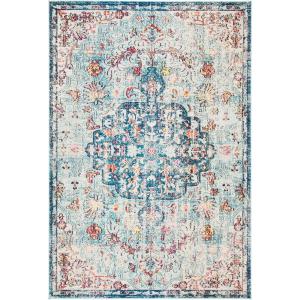 SAFAVIEH Area Rug 8×10 – Madison Collection – Large – Ivory & Orange, Boho Chic Medallion Distressed Design, Non-Shedding & Easy Cleaning, Ideal for Living Room, Bedroom, Dining Space (MAD447A)(Navy/Light Blue)