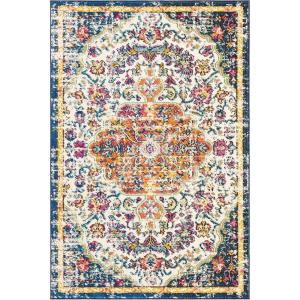 SAFAVIEH Area Rug 8×10 – Madison Collection – Large – Ivory & Orange, Boho Chic Medallion Distressed Design, Non-Shedding & Easy Cleaning, Ideal for Living Room, Bedroom, Dining Space (MAD447A)(Ivory/Orange)