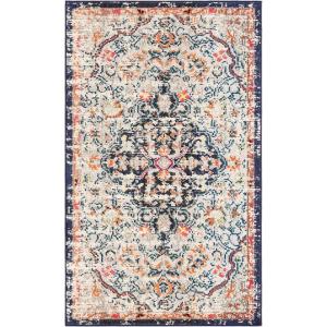 SAFAVIEH Area Rug 8×10 – Madison Collection – Large – Ivory & Orange, Boho Chic Medallion Distressed Design, Non-Shedding & Easy Cleaning, Ideal for Living Room, Bedroom, Dining Space (MAD447A)(Beige/Black)