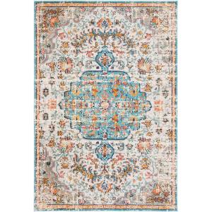 SAFAVIEH Area Rug 8×10 – Madison Collection – Large – Ivory & Orange, Boho Chic Medallion Distressed Design, Non-Shedding & Easy Cleaning, Ideal for Living Room, Bedroom, Dining Space (MAD447A)(Grey/Light Blue)