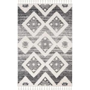 SAFAVIEH Area Rug 8×10 – Moroccan Tassel Shag Collection – Large – Grey & Ivory, Boho Design, Non-Shedding & Easy Cleaning, Plush Pile, Ideal for Living Room, Bedroom, Dining Space (MTS664G)(Grey/Ivory)