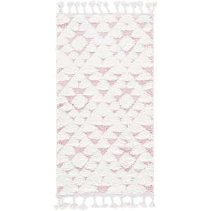 SAFAVIEH Area Rug 8×10 – Moroccan Tassel Shag Collection – Large – Ivory & Brown, Non-Shedding & Easy to Clean, Plush High-Low Texture, Ideal for Living Room, Bedroom, Dining Space (MTS688A)(Ivory/Pink)