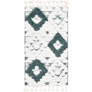 SAFAVIEH Area Rug 8×10 – Moroccan Tassel Shag Collection – Large – Ivory & Brown, Non-Shedding & Easy to Clean, Plush High-Low Texture, Ideal for Living Room, Bedroom, Dining Space (MTS688A)(Green/Ivory)