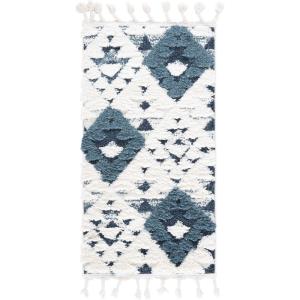 SAFAVIEH Area Rug 8×10 – Moroccan Tassel Shag Collection – Large – Ivory & Brown, Non-Shedding & Easy to Clean, Plush High-Low Texture, Ideal for Living Room, Bedroom, Dining Space (MTS688A)(Blue/Ivory)