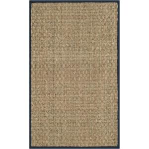 SAFAVIEH Area Rug 8×10 – Natural Fiber Collection – Large – Natural & Beige, Seagrass, Basketweave Pattern (NF114A)(Natural/Navy Blue)