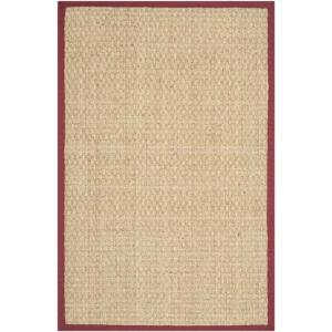 SAFAVIEH Area Rug 8×10 – Natural Fiber Collection – Large – Natural & Beige, Seagrass, Basketweave Pattern (NF114A)(Natural/Red)