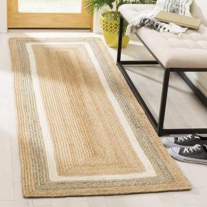 SAFAVIEH Area Rug 8×10 – Natural Fiber Collection – Large – Natural & Grey & Ivory, Handmade Braided Jute, Farmhouse Boho Rustic Style, Ideal for Living Room, Bedroom, Dining Space (NF883B)(Natural/Ivory)