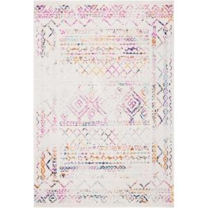 SAFAVIEH Area Rug 8×10 – Tulum Collection – Large – Ivory & Black, Moroccan Boho Distressed Design, Non-Shedding & Easy to Clean, Ideal for Living Room, Bedroom, Dining Space (TUL268D)(Ivory/Fuchsia)