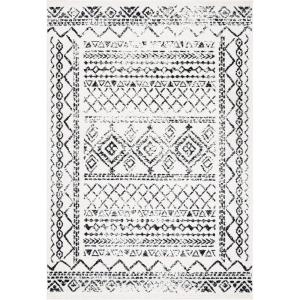 SAFAVIEH Area Rug 8×10 – Tulum Collection – Large – Ivory & Black, Moroccan Boho Distressed Design, Non-Shedding & Easy to Clean, Ideal for Living Room, Bedroom, Dining Space (TUL268D)(Ivory/Black)