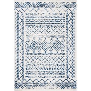 SAFAVIEH Area Rug 8×10 – Tulum Collection – Large – Ivory & Black, Moroccan Boho Distressed Design, Non-Shedding & Easy to Clean, Ideal for Living Room, Bedroom, Dining Space (TUL268D)(Ivory/Navy)
