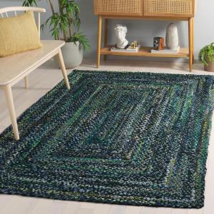 SAFAVIEH Braided Collection Accent Rug – 3′ x 5′, Red & Multi, Handmade Woven Cotton, Boho Reversible Style, Ideal for Living Room, Bedroom (BRD210A)(Dark Green/Blue)