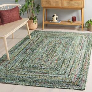 SAFAVIEH Braided Collection Accent Rug – 3′ x 5′, Red & Multi, Handmade Woven Cotton, Boho Reversible Style, Ideal for Living Room, Bedroom (BRD210A)(Light Green/Sage)