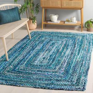 SAFAVIEH Braided Collection Accent Rug – 3′ x 5′, Red & Multi, Handmade Woven Cotton, Boho Reversible Style, Ideal for Living Room, Bedroom (BRD210A)(Teal/Blue)