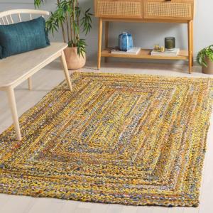 SAFAVIEH Braided Collection Accent Rug – 3′ x 5′, Red & Multi, Handmade Woven Cotton, Boho Reversible Style, Ideal for Living Room, Bedroom (BRD210A)(Yellow/Brown)