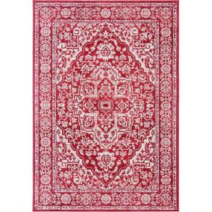 SAFAVIEH Brentwood Collection Area Rug – 8′ x 10′, Navy & Light Grey, Medallion Distressed Design, Non-Shedding & Easy Care, Ideal for High Traffic Areas in Living Room, Bedroom (BNT832M)(Red/Ivory)