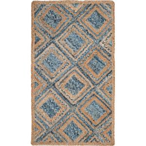 SAFAVIEH Cape Cod Collection Area Rug – 8′ Square, Natural & Blue, Handmade Flat Weave Diamond Braided Jute & Denim, Ideal for High Traffic Areas in Living Room, Bedroom (CAP354A)(Natural/Blue)