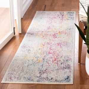 SAFAVIEH Evoke Collection Area Rug – 5’1″ x 7’6″, Blue & Ivory, Distressed Design, Non-Shedding & Easy to Clean, Ideal for Living Room, Bedroom, Dining Space (EVK256C)(Ivory/Fuchsia)