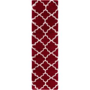 SAFAVIEH Hudson Shag Collection Area Rug – 5’3″ x 7’6″, Grey & Ivory, Moroccan Trellis Design, Non-Shedding & Easy Care, 2-inch Thick Ideal for High Traffic Areas in Living Room, Bedroom (SGH282B)(Red/Ivory)
