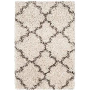 SAFAVIEH Hudson Shag Collection Area Rug – 5’3″ x 7’6″, Grey & Ivory, Moroccan Trellis Design, Non-Shedding & Easy Care, 2-inch Thick Ideal for High Traffic Areas in Living Room, Bedroom (SGH282B)(Ivory/Grey)