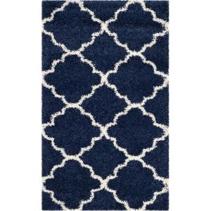 SAFAVIEH Hudson Shag Collection Area Rug – 5’3″ x 7’6″, Grey & Ivory, Moroccan Trellis Design, Non-Shedding & Easy Care, 2-inch Thick Ideal for High Traffic Areas in Living Room, Bedroom (SGH282B)(Navy/Ivory)
